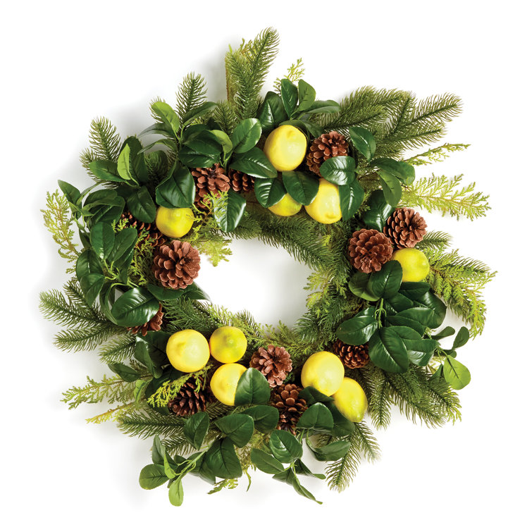 Medium Yellow Pine and Lemon Artificial Summer Wreath