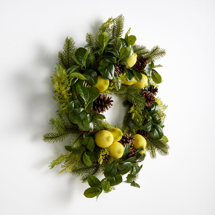 Medium Yellow Pine and Lemon Artificial Summer Wreath