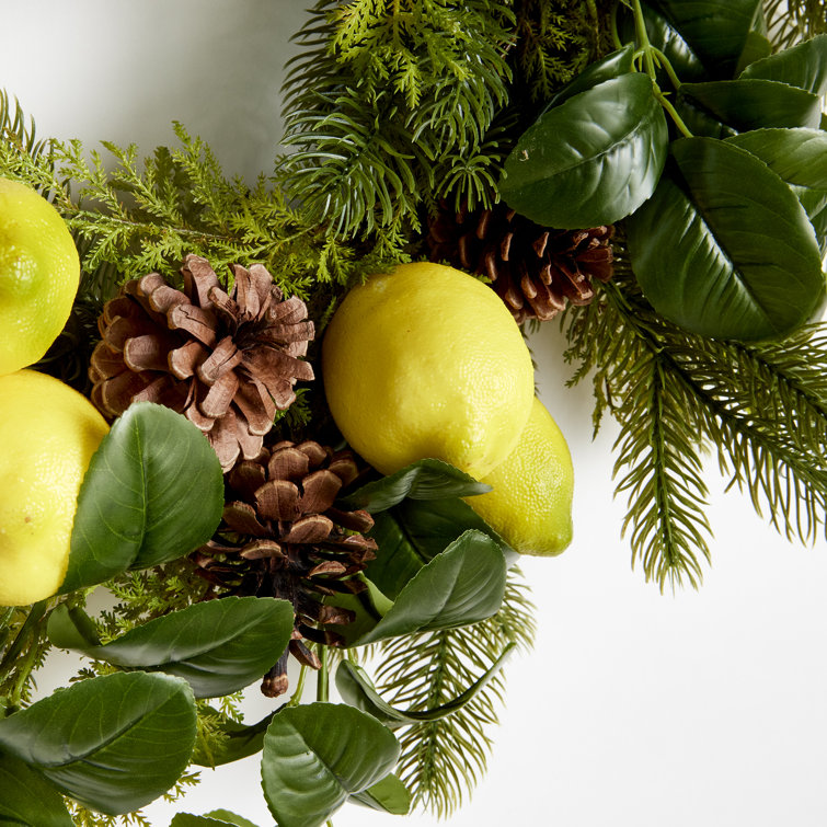 Medium Yellow Pine and Lemon Artificial Summer Wreath
