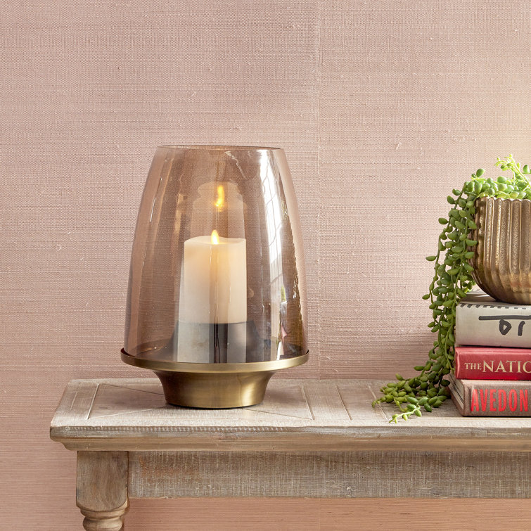 Large Brass and Glass Hurricane Candle Holder