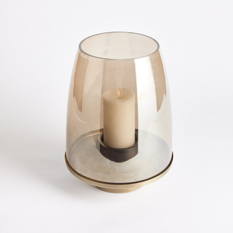 Large Brass and Glass Hurricane Candle Holder