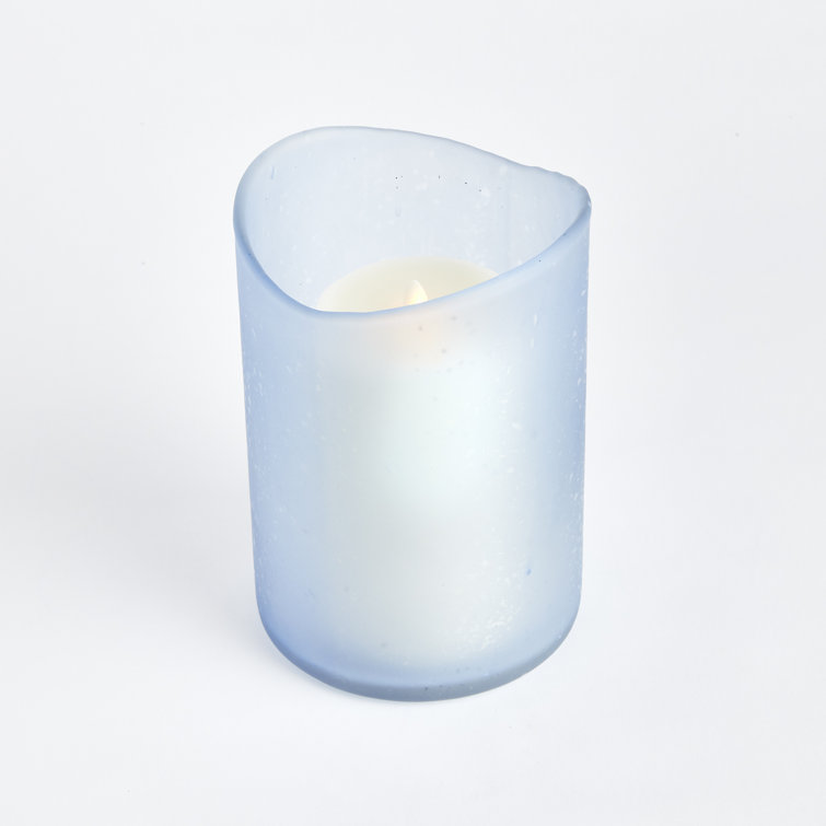 Blue Frosted Glass Tabletop Hurricane Candle Holder