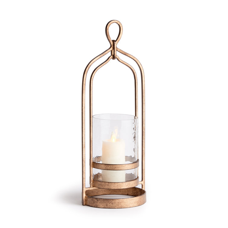 Amara Small Hammered Glass and Iron Hurricane Lantern