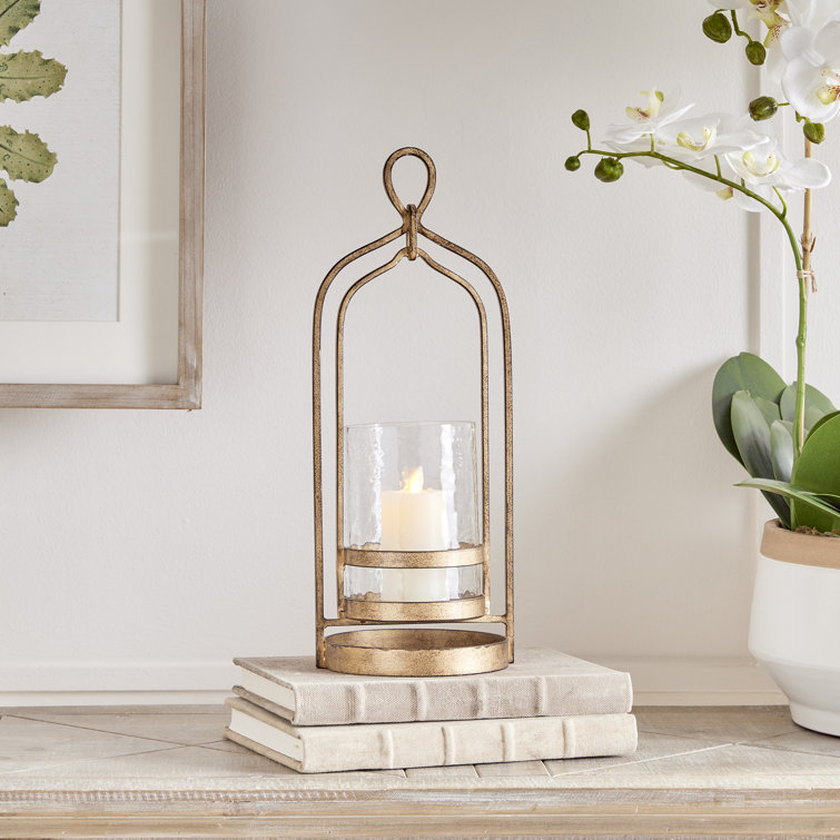 Amara Small Hammered Glass and Iron Hurricane Lantern