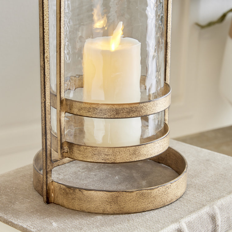 Amara Small Hammered Glass and Iron Hurricane Lantern