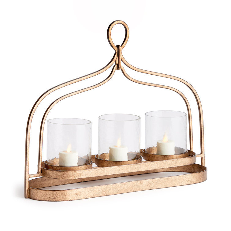 Gold Iron and Glass Triple Hurricane Candle Holder