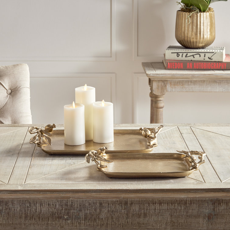 Gold Cast Aluminum Pomegranate Decorative Trays, Set of 2
