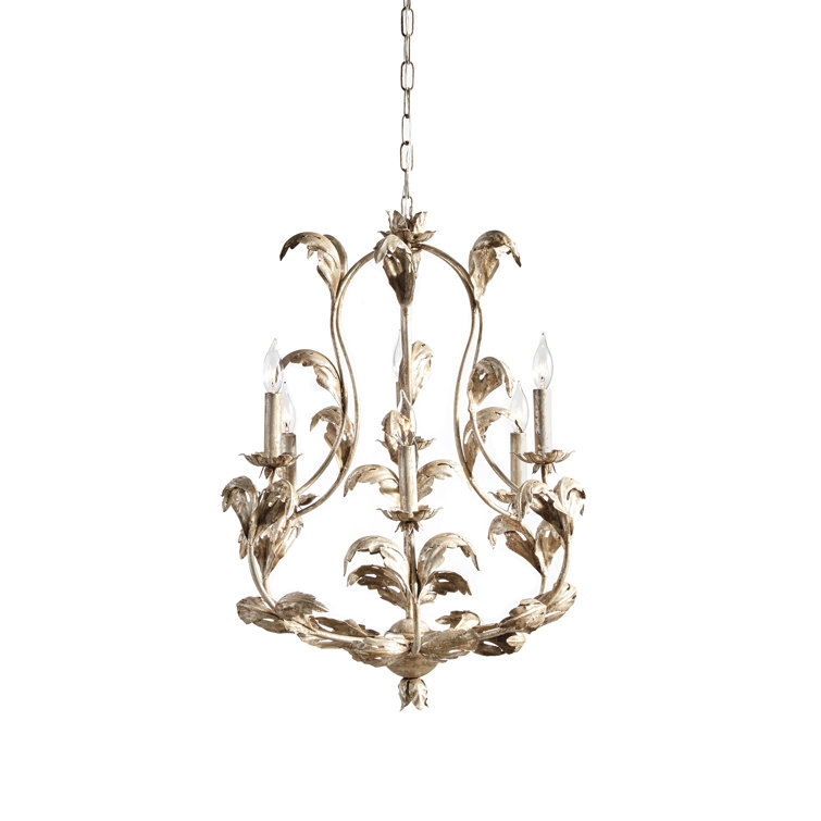 Handcrafted Ivory Silver 6-Light Metal Chandelier