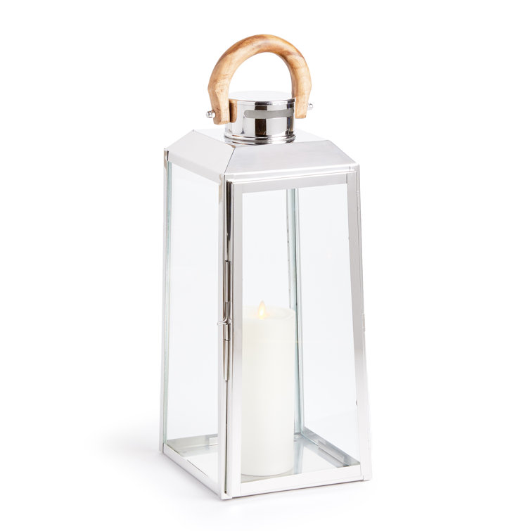 Chrome and Teak Outdoor Hanging Candle Lantern