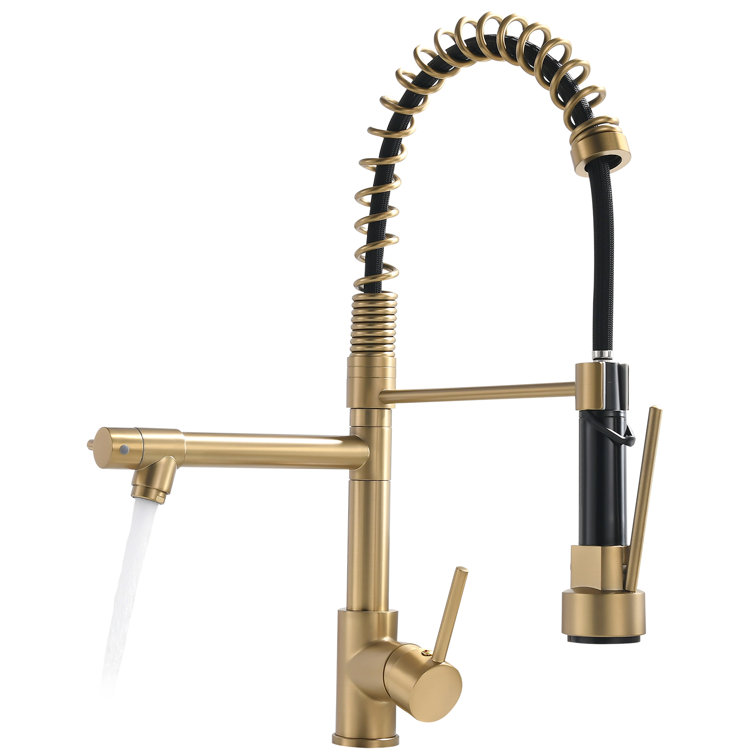 Brushed Gold Single Handle Pull-Down Kitchen Faucet with Sprayer