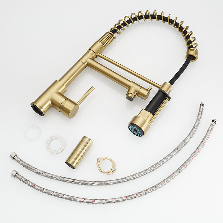 Brushed Gold Single Handle Pull-Down Kitchen Faucet with Sprayer
