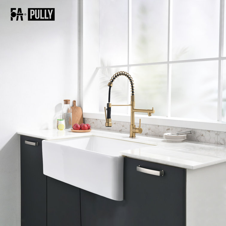 Brushed Gold Single Handle Pull-Down Kitchen Faucet with Sprayer