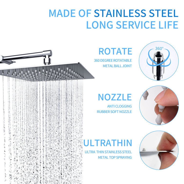 12-Inch Chrome Dual Rain Shower Head with Handheld