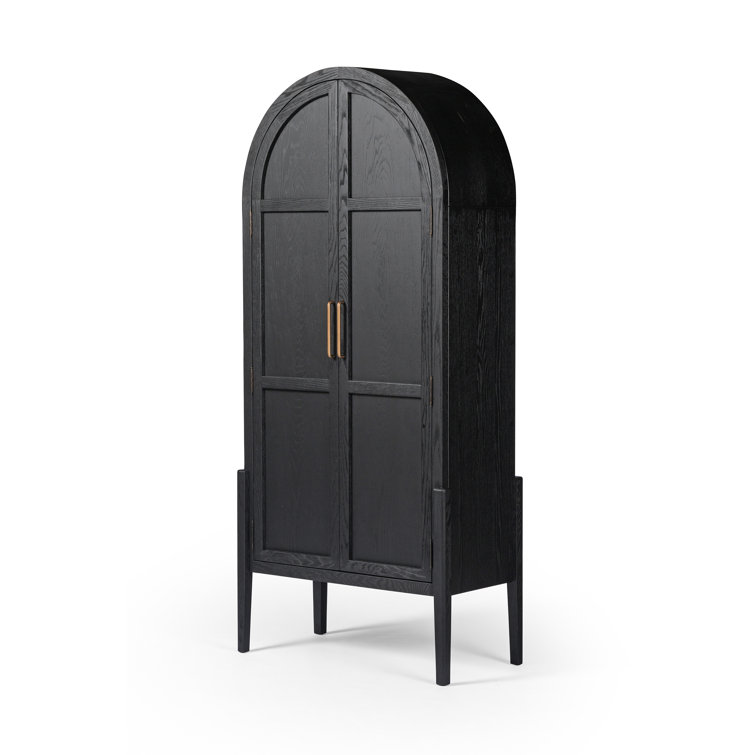 Arched Black Oak and Brass Office Cabinet