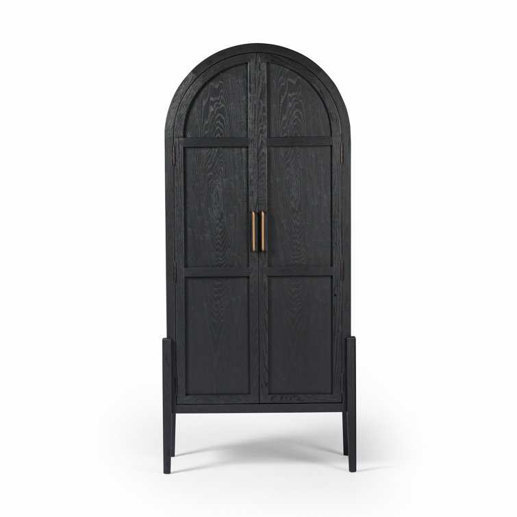 Arched Black Oak and Brass Office Cabinet