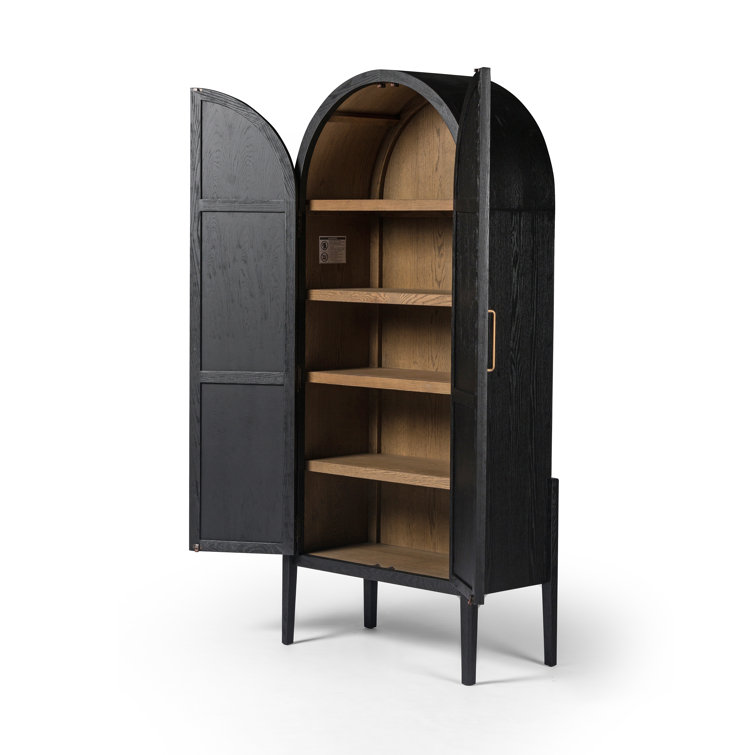 Arched Black Oak and Brass Office Cabinet