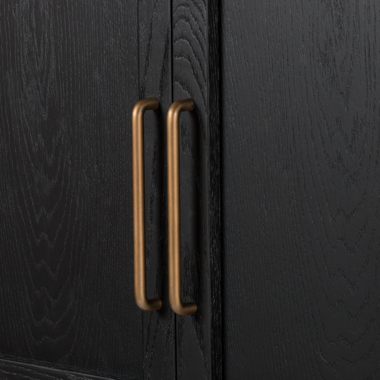 Arched Black Oak and Brass Office Cabinet