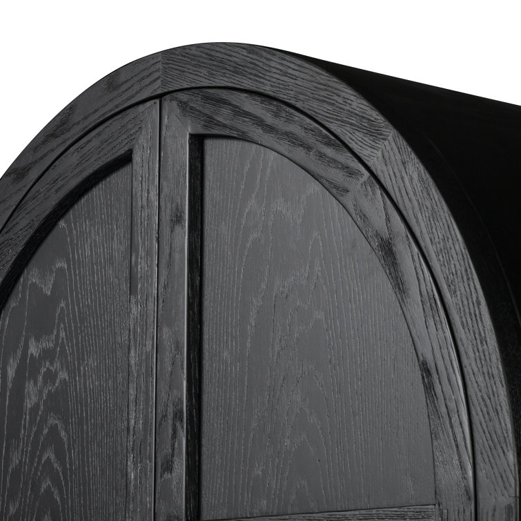 Arched Black Oak and Brass Office Cabinet