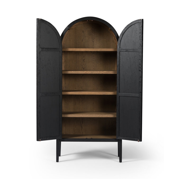 Arched Black Oak and Brass Office Cabinet