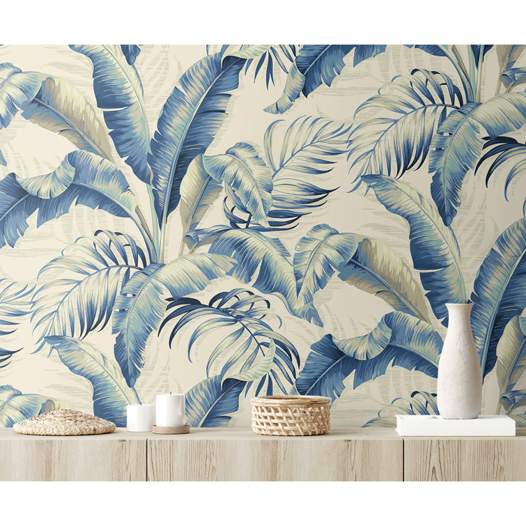 Azure Vinyl Tropical Palm Peel & Stick Wallpaper Roll
