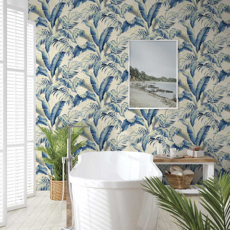 Azure Vinyl Tropical Palm Peel & Stick Wallpaper Roll