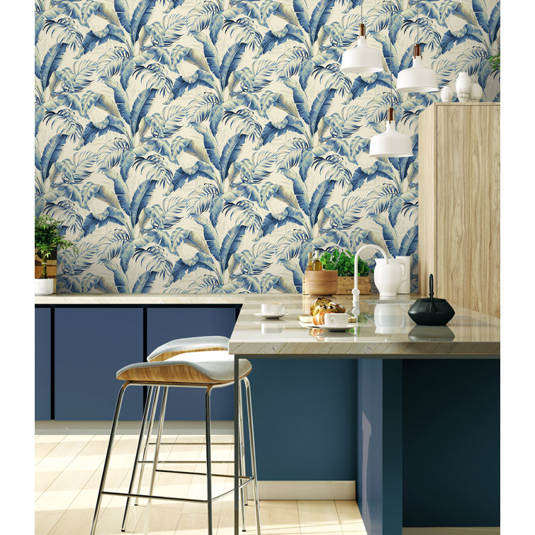 Azure Vinyl Tropical Palm Peel & Stick Wallpaper Roll