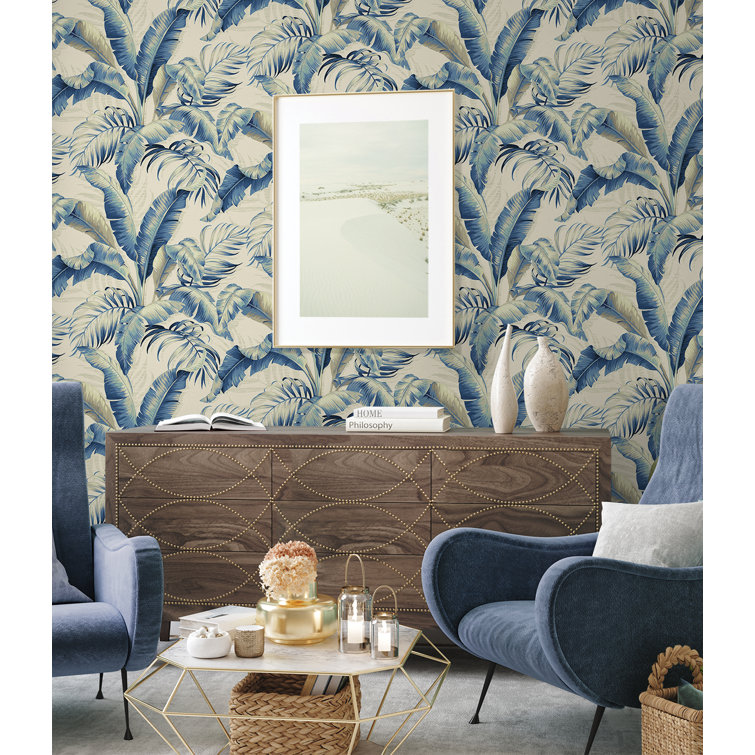 Azure Vinyl Tropical Palm Peel & Stick Wallpaper Roll