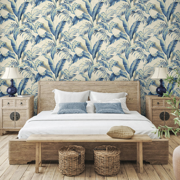 Azure Vinyl Tropical Palm Peel & Stick Wallpaper Roll