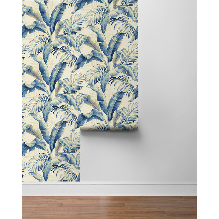 Azure Vinyl Tropical Palm Peel & Stick Wallpaper Roll
