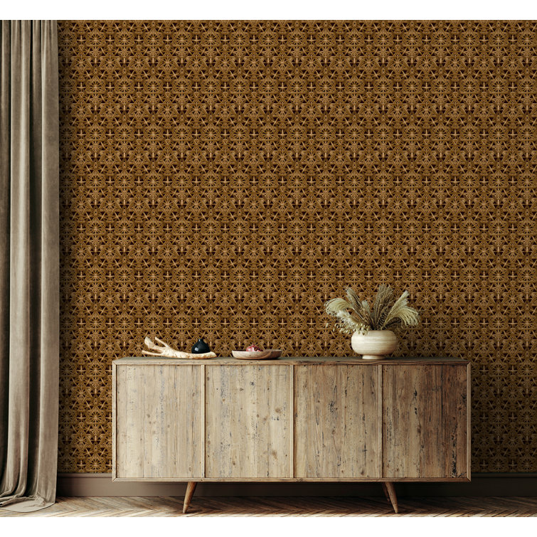 Pecan Rattan Lattice Peel and Stick Wallpaper