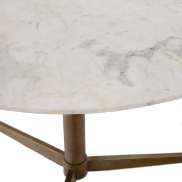 42" Round Polished White Marble Dining Table with Brass Base