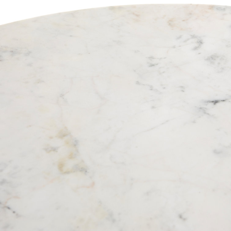 42" Round Polished White Marble Dining Table with Brass Base