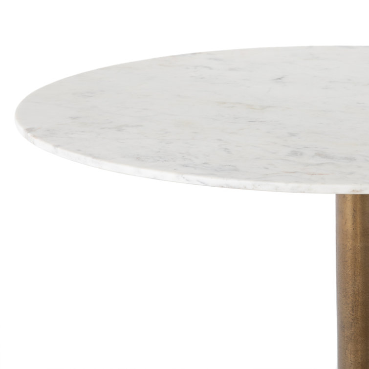 42" Round Polished White Marble Dining Table with Brass Base