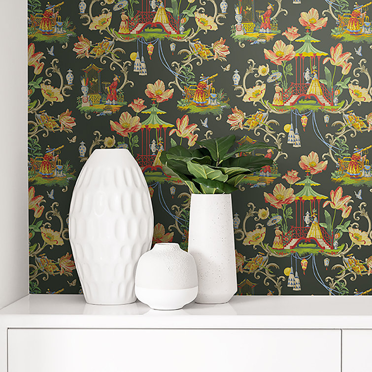 Harrison Howard Black Chinoiserie Peel and Stick Wallpaper