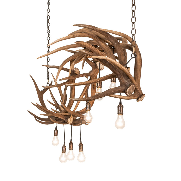 Rustic Antique Copper 74" 8-Light Antler Chandelier