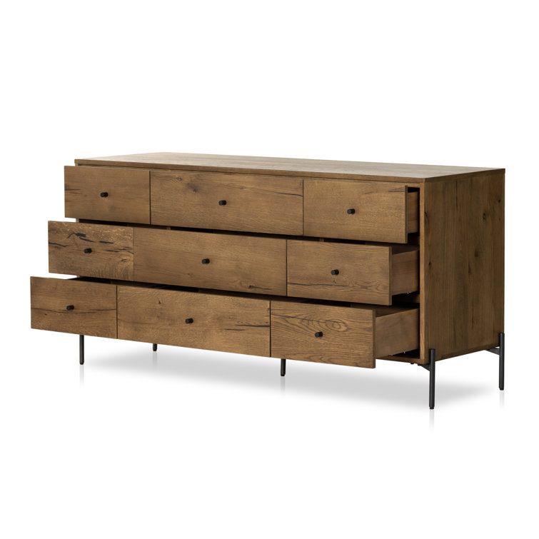 Amber Oak 9-Drawer Dresser with Soft Close and Levelers