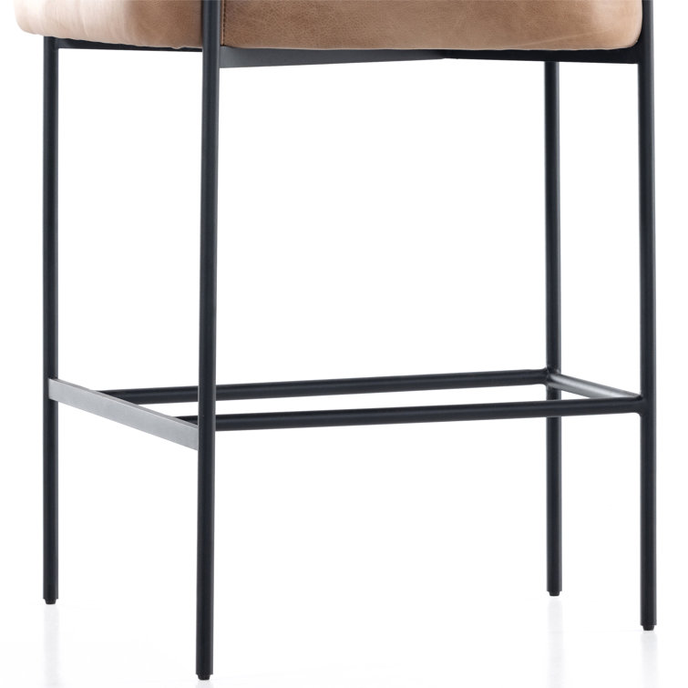 Contemporary Chaps Saddle Brown Leather Counter Stool with Matte Black Metal