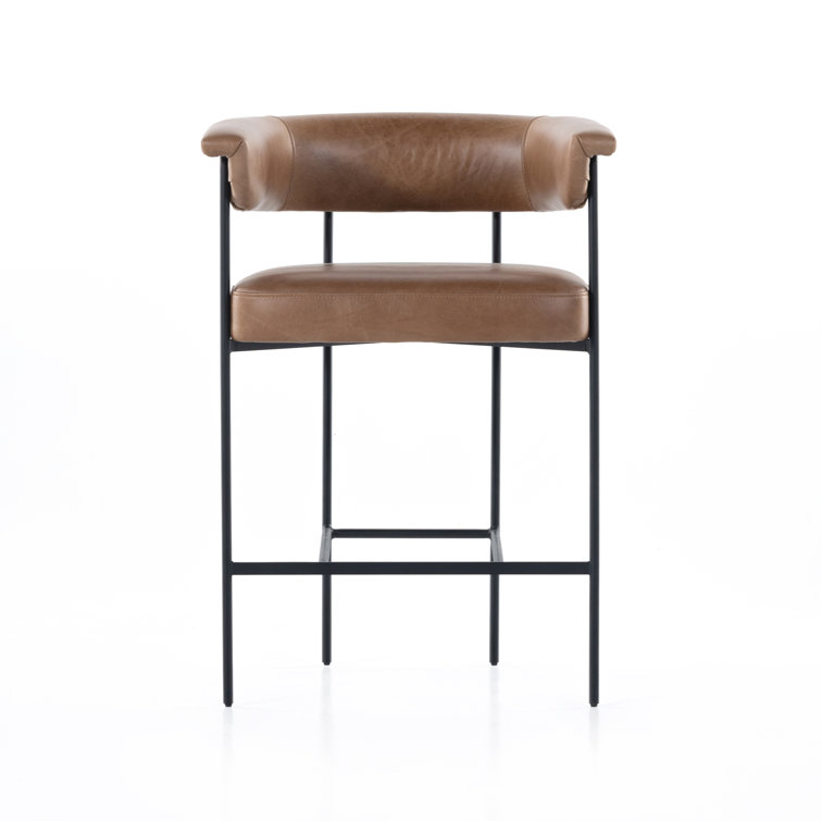 Contemporary Chaps Saddle Brown Leather Counter Stool with Matte Black Metal