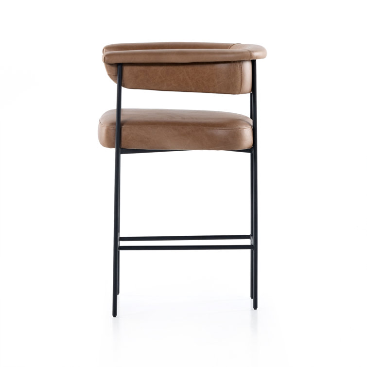 Contemporary Chaps Saddle Brown Leather Counter Stool with Matte Black Metal