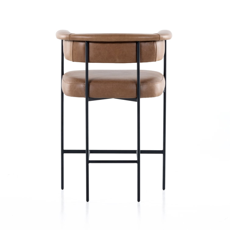 Contemporary Chaps Saddle Brown Leather Counter Stool with Matte Black Metal