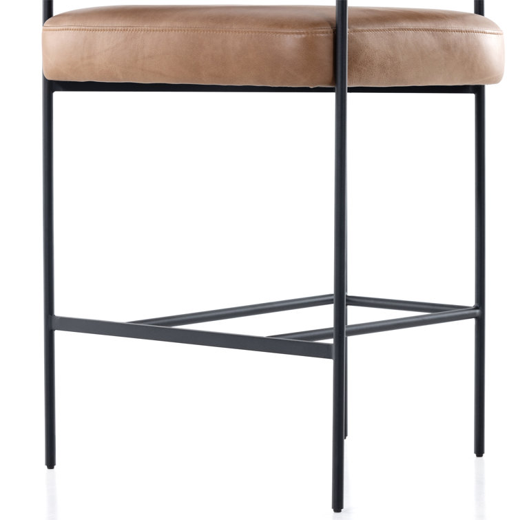 Contemporary Chaps Saddle Brown Leather Counter Stool with Matte Black Metal