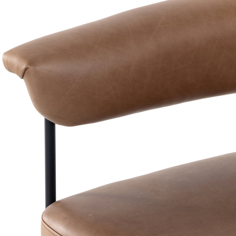 Contemporary Chaps Saddle Brown Leather Counter Stool with Matte Black Metal