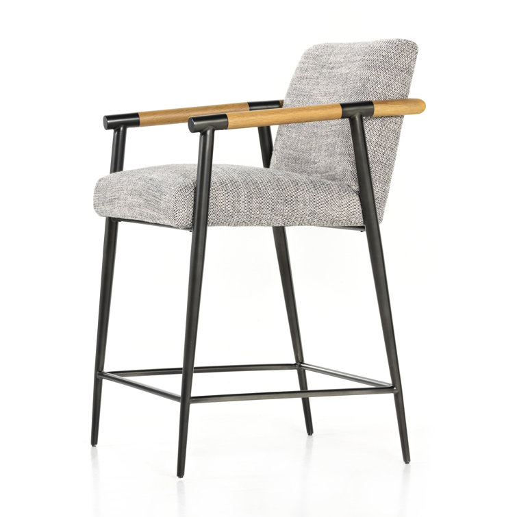 Toasted Oak and Thames Raven Leather Counter Stool with Carbon Black Frame