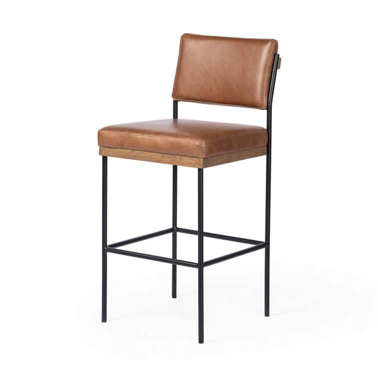 Ellie Sonoma Chestnut Leather Bar Stool with Black Iron Frame