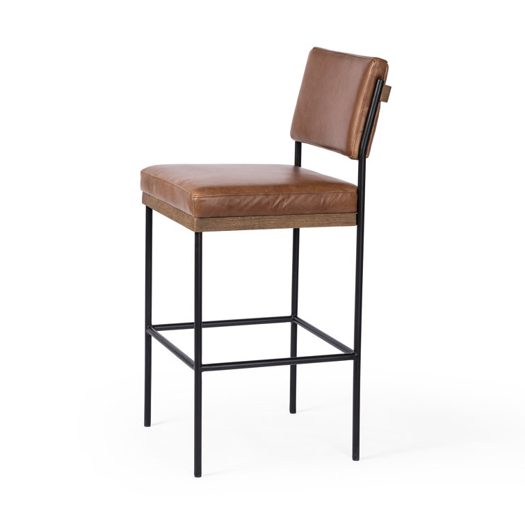 Ellie Sonoma Chestnut Leather Bar Stool with Black Iron Frame