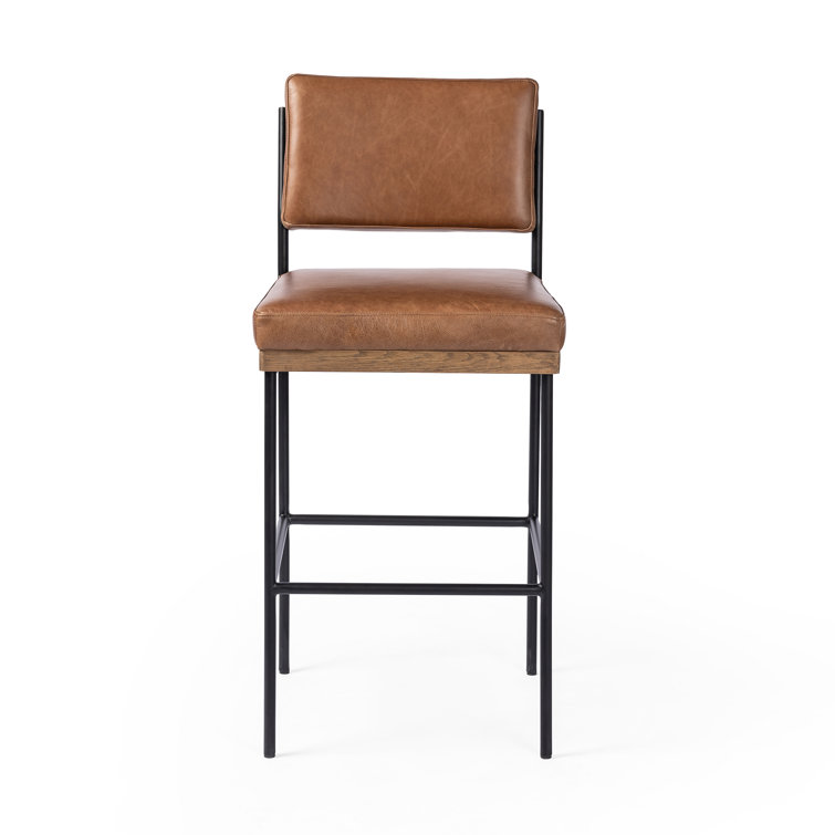 Ellie Sonoma Chestnut Leather Bar Stool with Black Iron Frame