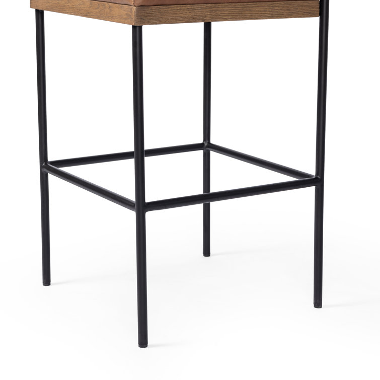 Ellie Sonoma Chestnut Leather Bar Stool with Black Iron Frame