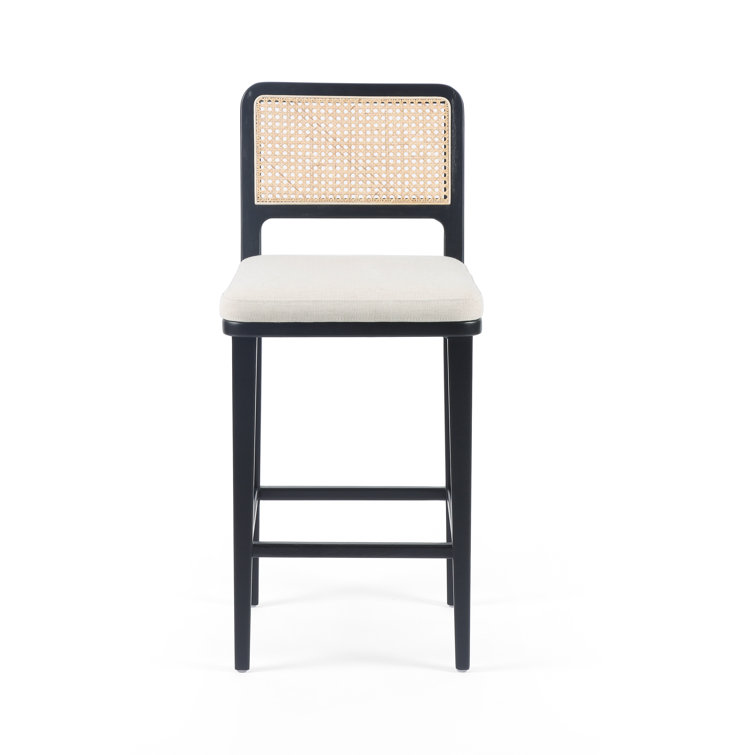 Modern White Linen & Black Beech Wood Counter Stool