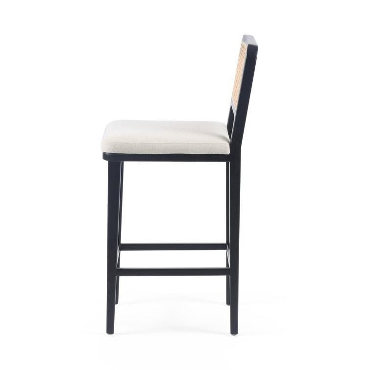 Modern White Linen & Black Beech Wood Counter Stool