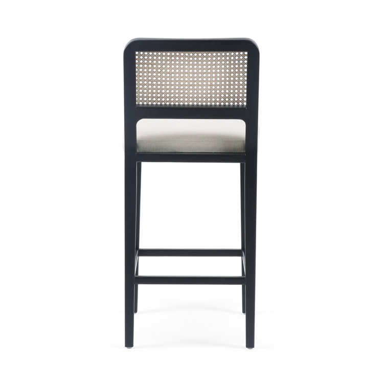 Modern White Linen & Black Beech Wood Counter Stool